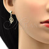Oro Laminado Dangle Earring, Gold Filled Style Heart Design, with White Crystal, Polished, Golden Finish, 02.63.2489