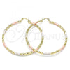 Oro Laminado Extra Large Hoop, Gold Filled Style Diamond Cutting Finish, Tricolor, 02.213.0250.60