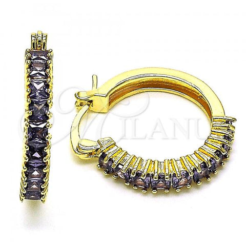 Oro Laminado Small Hoop, Gold Filled Style with Amethyst Cubic Zirconia, Polished, Golden Finish, 02.210.0281.14.20