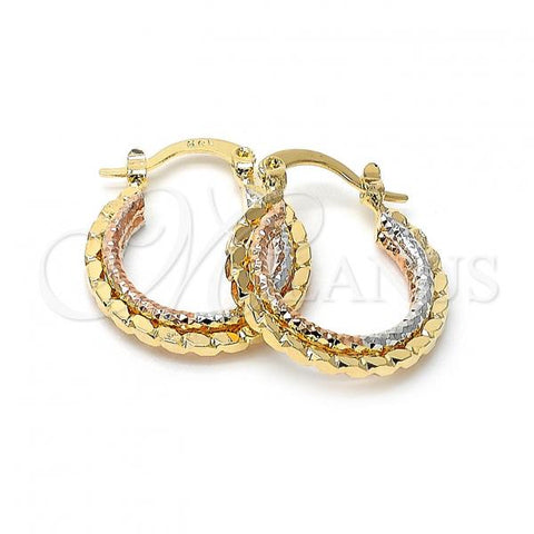 Oro Laminado Small Hoop, Gold Filled Style Diamond Cutting Finish, Tricolor, 5.158.002