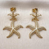 Oro Laminado Stud Earring, Gold Filled Style Star Design, Diamond Cutting Finish, Golden Finish, 02.163.0389