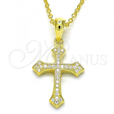 Sterling Silver Pendant Necklace, Cross Design, with White Cubic Zirconia, Polished, Golden Finish, 04.336.0120.2.16