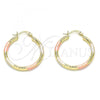 Oro Laminado Medium Hoop, Gold Filled Style Diamond Cutting Finish, Tricolor, 02.213.0162.1.30