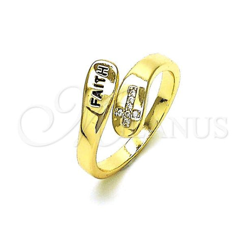 Oro Laminado Multi Stone Ring, Gold Filled Style Cross Design, with White Micro Pave, Polished, Golden Finish, 01.213.0037