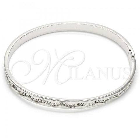 Rhodium Plated Individual Bangle, with White Crystal, Polished, Rhodium Finish, 07.161.0002.1.04 (05 MM Thickness, Size 5 - 2.50 Diameter)