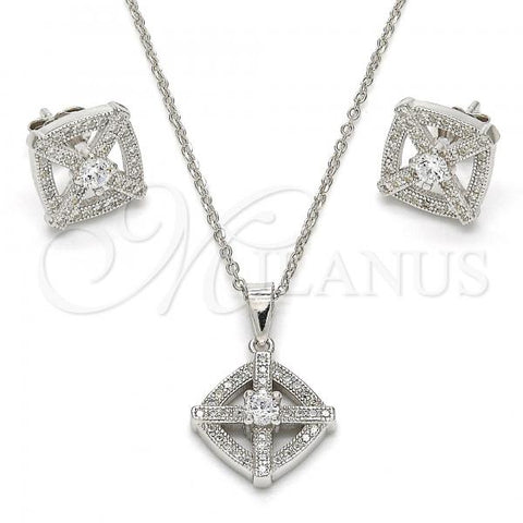 Sterling Silver Earring and Pendant Adult Set, with White Micro Pave and White Cubic Zirconia, Polished, Rhodium Finish, 10.174.0213