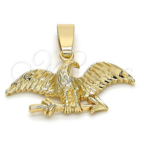 Oro Laminado Fancy Pendant, Gold Filled Style Eagle Design, Diamond Cutting Finish, Golden Finish, 5.182.006