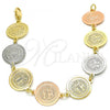 Oro Laminado Fancy Bracelet, Gold Filled Style San Benito Design, Polished, Tricolor, 03.63.2047.07