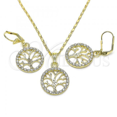Oro Laminado Earring and Pendant Adult Set, Gold Filled Style Tree Design, with White Crystal, Polished, Golden Finish, 10.380.0002