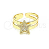 Oro Laminado Baby Ring, Gold Filled Style Star Design, with White Micro Pave, Polished, Golden Finish, 01.233.0019 (One size fits all)