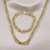 Oro Laminado Necklace and Bracelet, Gold Filled Style Chunky Design, Diamond Cutting Finish, Golden Finish, 06.372.0064