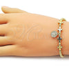 Oro Laminado Fancy Bracelet, Gold Filled Style San Benito and Cross Design, Polished, Golden Finish, 03.341.0236.11