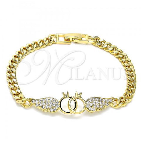 Oro Laminado Fancy Bracelet, Gold Filled Style with White Cubic Zirconia, Polished, Golden Finish, 03.283.0048.08