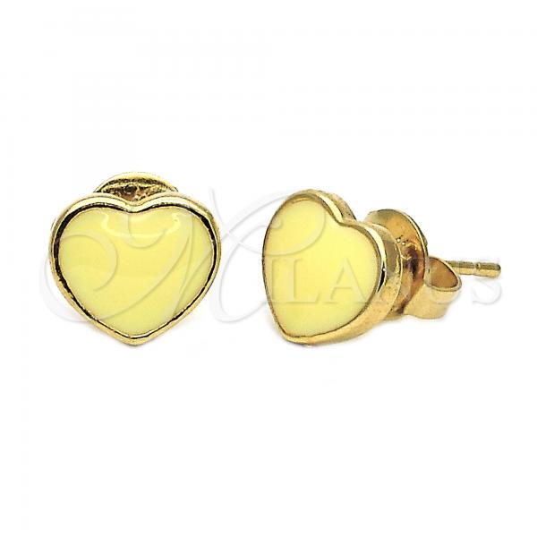 Oro Laminado Stud Earring, Gold Filled Style Heart Design, Yellow Enamel Finish, Golden Finish, 02.64.0256 *PROMO*
