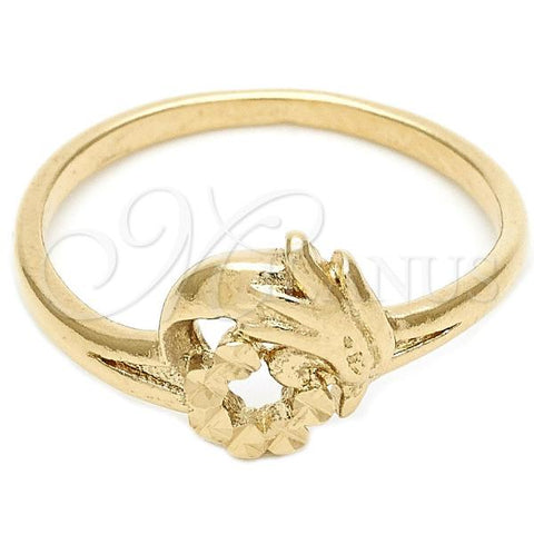 Oro Laminado Elegant Ring, Gold Filled Style Bird Design, Diamond Cutting Finish, Golden Finish, 01.63.0566.07 (Size 7)