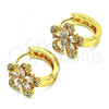 Oro Laminado Huggie Hoop, Gold Filled Style Flower Design, with White Cubic Zirconia, Polished, Golden Finish, 02.210.0721.15