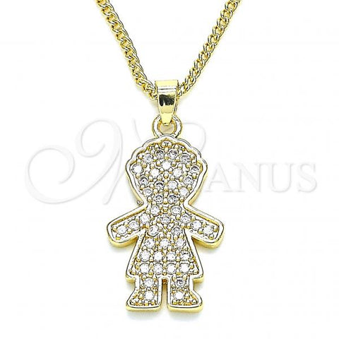 Oro Laminado Pendant Necklace, Gold Filled Style Little Boy Design, with White Micro Pave, Polished, Golden Finish, 04.94.0035.20
