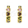 Oro Laminado Huggie Hoop, Gold Filled Style Heart Design, with Multicolor Cubic Zirconia, Polished, Golden Finish, 02.237.0029.15
