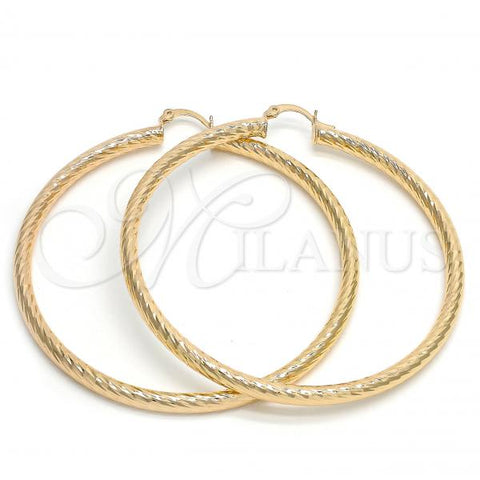 Oro Laminado Extra Large Hoop, Gold Filled Style Hollow Design, Diamond Cutting Finish, Golden Finish, 5.139.008.70