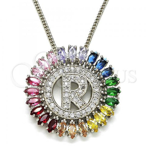 Rhodium Plated Pendant Necklace, Initials Design, with Multicolor Cubic Zirconia, Polished, Rhodium Finish, 04.210.0020.3.20