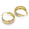 Oro Laminado Medium Hoop, Gold Filled Style Matte Finish, Tricolor, 02.106.0015.1.30