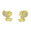 Oro Laminado Stud Earring, Gold Filled Style Angel Design, with White Micro Pave, Polished, Golden Finish, 02.156.0574