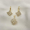 Oro Laminado Earring and Pendant Adult Set, Gold Filled Style with Cubic Zirconia, Golden Finish, 5.056.006