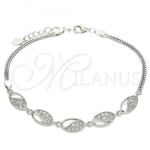 Sterling Silver Fancy Bracelet, with White Cubic Zirconia, Polished, Rhodium Finish, 03.286.0023.07