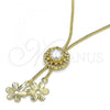 Oro Laminado Fancy Necklace, Gold Filled Style Flower Design, with White Cubic Zirconia, Polished, Golden Finish, 04.347.0006.1.20