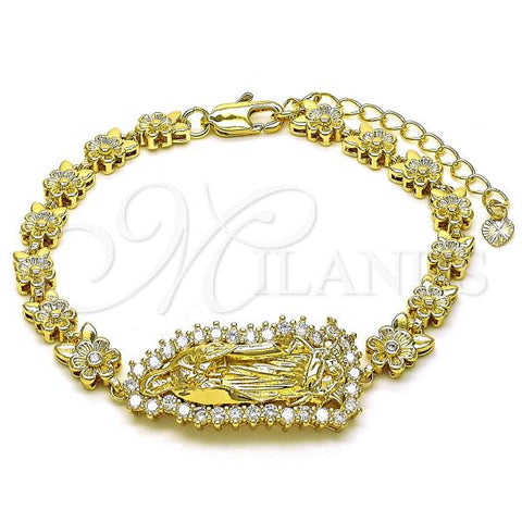 Oro Laminado Solid Bracelet, Gold Filled Style Guadalupe Design, with White Cubic Zirconia, Polished, Golden Finish, 03.411.0006.08