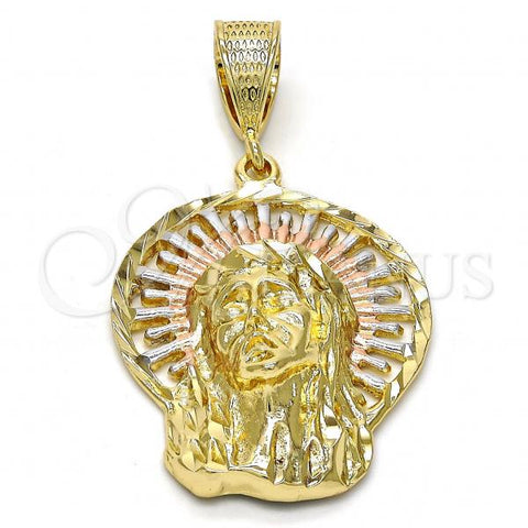 Oro Laminado Religious Pendant, Gold Filled Style Jesus Design, Diamond Cutting Finish, Tricolor, 5.187.004