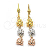 Oro Laminado Long Earring, Gold Filled Style Teddy Bear Design, Diamond Cutting Finish, Tricolor, 5.113.013