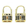 Oro Laminado Small Hoop, Gold Filled Style Lock Design, with Black Micro Pave, Polished, Golden Finish, 02.210.0528.3.12