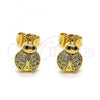 Oro Laminado Stud Earring, Gold Filled Style Ladybug Design, with White and Black Micro Pave, Polished, Golden Finish, 02.310.0095