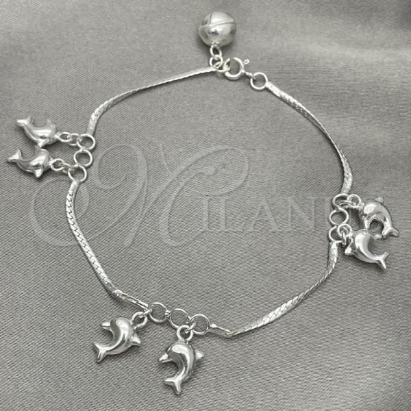 Sterling Silver Charm Bracelet, Dolphin Design, Polished, Silver Finish, 03.397.0012.07