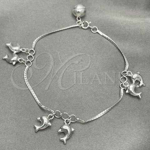 Sterling Silver Charm Bracelet, Dolphin Design, Polished, Silver Finish, 03.397.0012.07