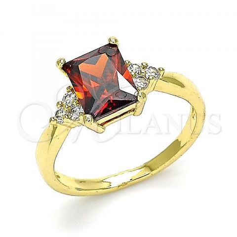 Oro Laminado Multi Stone Ring, Gold Filled Style with Garnet and White Cubic Zirconia, Polished, Golden Finish, 01.210.0119.2.09