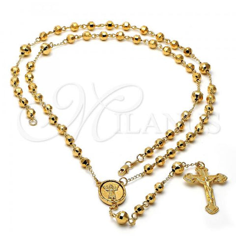 Oro Laminado Large Rosary, Gold Filled Style Crucifix and Divino Niño Design, Polished, Golden Finish, 5.202.006.30