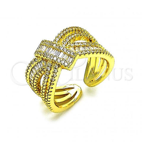 Oro Laminado Multi Stone Ring, Gold Filled Style Baguette Design, with White Cubic Zirconia and White Micro Pave, Polished, Golden Finish, 01.341.0099