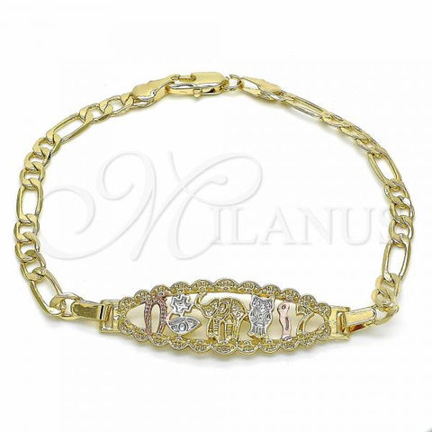 Oro Laminado Fancy Bracelet, Gold Filled Style Elephant and Owl Design, Polished, Tricolor, 03.351.0049.07