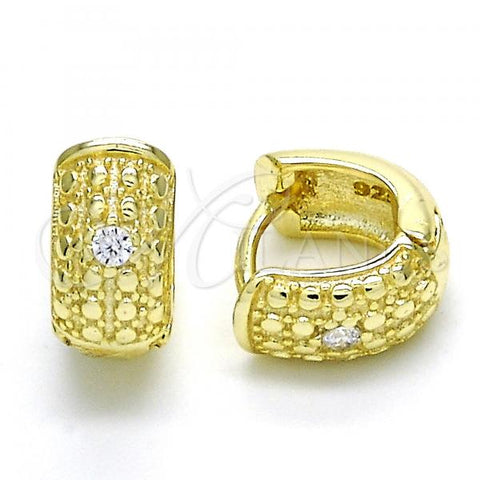 Sterling Silver Huggie Hoop, with White Cubic Zirconia, Polished, Golden Finish, 02.186.0125.12