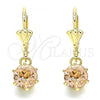 Oro Laminado Leverback Earring, Gold Filled Style with Champagne Crystal, Polished, Golden Finish, 02.122.0112