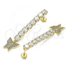 Oro Laminado Long Earring, Gold Filled Style Butterfly Design, with White Cubic Zirconia and White Micro Pave, Polished, Golden Finish, 02.283.0033