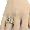 Oro Laminado Mens Ring, Gold Filled Style Hand and Bird Design, Black Enamel Finish, Golden Finish, 01.185.0010.09 (Size 9)