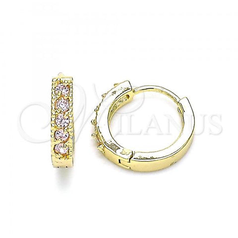 Oro Laminado Huggie Hoop, Gold Filled Style with Pink Cubic Zirconia, Polished, Golden Finish, 02.210.0637.4.12