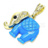 Oro Laminado Fancy Pendant, Gold Filled Style Elephant Design, with Black Crystal, Blue Resin Finish, Golden Finish, 05.380.0119.2