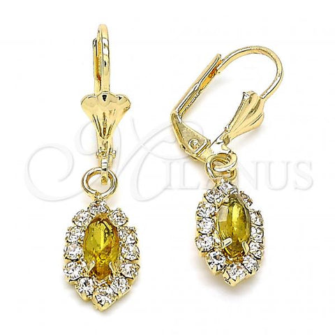 Oro Laminado Dangle Earring, Gold Filled Style with Peridot and White Crystal, Polished, Golden Finish, 02.122.0115.4