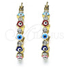 Oro Laminado Small Hoop, Gold Filled Style Evil Eye Design, with White Crystal, Multicolor Enamel Finish, Golden Finish, 02.213.0367.25