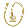 Stainless Steel Pendant Necklace, Initials and Rolo Design, with White Crystal, Polished, Golden Finish, 04.238.0004.18