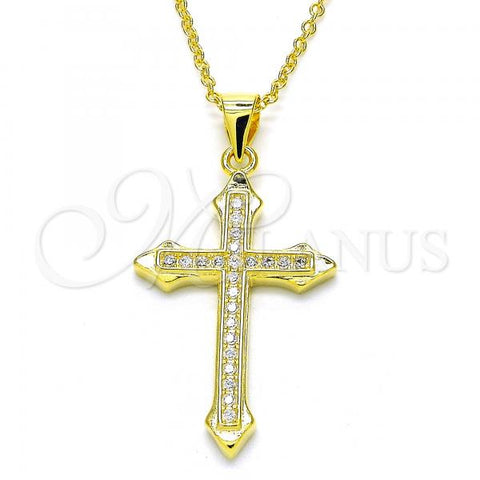 Sterling Silver Pendant Necklace, Cross Design, with White Cubic Zirconia, Polished, Golden Finish, 04.336.0124.2.16